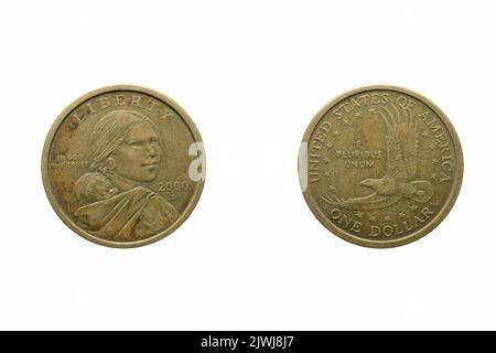 Stati Uniti 1 dollari, 2000 dollari Sacagawea anno 2000, moneta fronte e retro Foto Stock