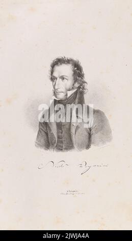 Ritratto di Niccolo Paganini. Weber, Rudolf (Lipsk ; Zakład graficzny ; fl. CA 1828-1840), atelier litografico, Breitkopf & Härtel (Lipsk ; wydawnictwo ; 1818-1945), casa editrice, Giessmann, Friedrich (1810-1847), disegnatore, cartoonista Foto Stock