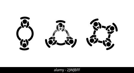 Gruppo di icone lavoro di squadra 3. Riunione di lavoro di squadra con il modello di logo di illustrazione vettoriale delle icone di collaborazione e lavoro di squadra. Illustrazione Vettoriale