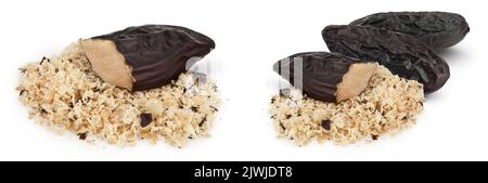 Fagiolo di Tonka isolato su fondo bianco con una profondità di campo piena. Fagiolo di Dipteryx odorata Foto Stock