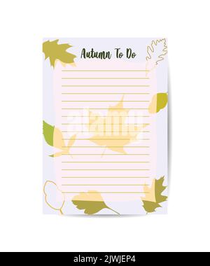 Modello da fare elenco collage scarto prenotazione per nota promemoria autunno adesivo doodle disegno a mano Illustrazione Vettoriale