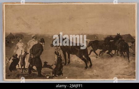 Riproduzione di un dipinto: Chełmoński, Józef (1849-1914), ispezione di mandria in Ucraina; estratto da un album. Sconosciuto, editore Foto Stock