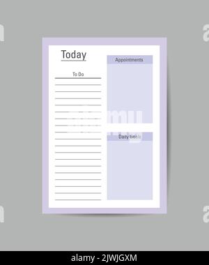Pianificatore giornaliero su sfondo bianco. Modelli per agende, pianificatori, elenchi di controllo e altro ancora. Illustrazione vettoriale Illustrazione Vettoriale