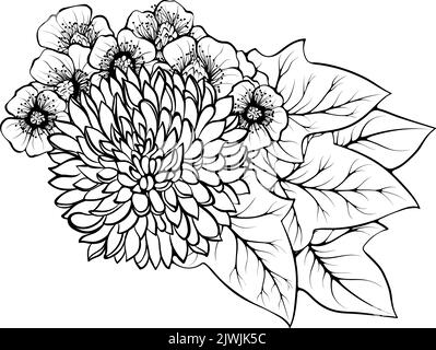 Bouquet con crisantemo, coppette e filo d'edera Illustrazione Vettoriale