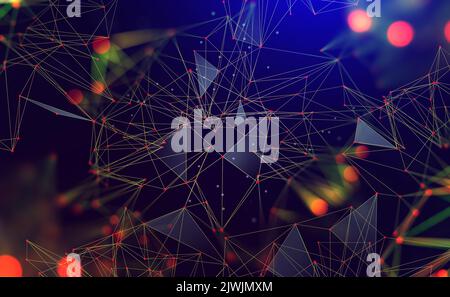 Tecnologie Internet e rete neurale. 3D illustrazione delle connessioni neurali nell'intelligenza artificiale. Array di big data e database globali. Astr Foto Stock