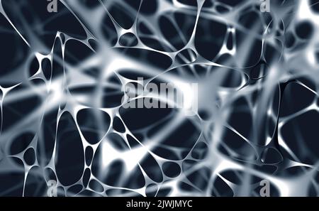 Bianco e nero, monocromatico. Cervello e mente. Struttura di intelligenza artificiale sviluppata da una rete neurale. 3D illustrazione del tessuto nervoso e del conn Foto Stock