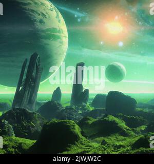 Pittura digitale di un pianeta alieno Foto Stock