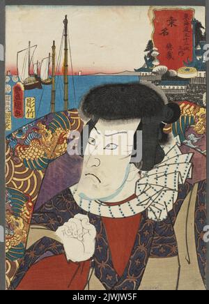 Stazione di Kuwana, attore Onoe Kikugoro III come Tokuzo; stampa della serie: 53 stazioni del Tokaido (Tokaido gojusan tsugi-no uchi). Utagawa, Kunisada i (1786-1864), artista grafico Foto Stock