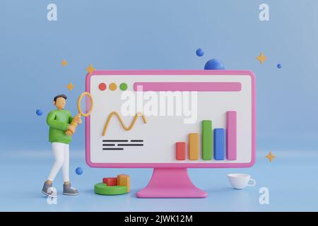 3D computer con grafici e grafici, analisi dei dati finanziari aziendali. ,Strategia commerciale di vendita,dati di analisi e investimento,rapporto finanziario di affari Foto Stock