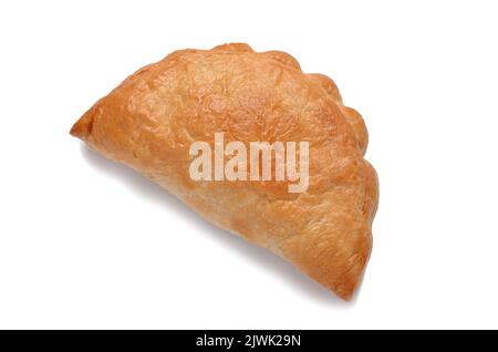 Pasty Cornish dall'alto isolato su taglio bianco Foto Stock