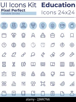 Piattaforma di apprendimento a distanza pixel Perfect UI icone lineari set Illustrazione Vettoriale