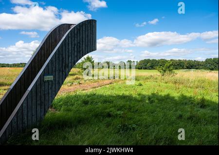 Norg, Drenthe, Paesi Bassi, 07 20 2022 - Scala di legno come piattaforma di osservazione al parco nazionale Bunnerveen Foto Stock