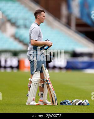 Harry Brook in Inghilterra durante la sessione di Nets al Kia Oval, Londra. Data immagine: Martedì 6 settembre 2022. Foto Stock