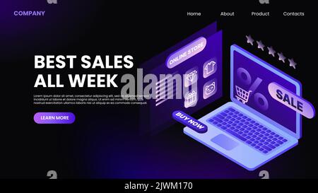 Banner e-commerce. Modello di landing page del sito Web. Illustrazione vettoriale Illustrazione Vettoriale