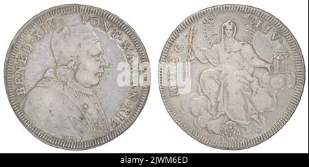 mezzo scudo. Państwo Kościelne, Benedict XIV (papież ; 1740-1758), governatore, Hamerani, Ottone (1694-1761), moneyer Foto Stock