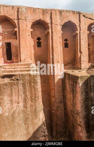 Bet Gabriel-Rufael (Casa degli angeli Gabriel e Raffaello) chiesa scavata nella roccia a Lalibela, Etiopia Foto Stock