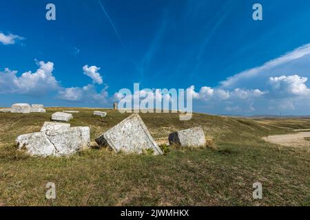 Vista sulle lapidi medievali in Morine, vicino a Pluzine in Bosnia-Erzegovina Foto Stock