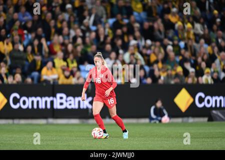 Sydney, Australia. 06th Set, 2022. Janine Beckie del Canada in azione durante la partita internazionale amichevole delle donne fra l'Australia Matildas ed il Canada allo stadio di Allianz il 06 settembre 2022 a Sydney, Australia. Credit: Izhar Ahmed Khan/Alamy Live News/Alamy Live News Foto Stock