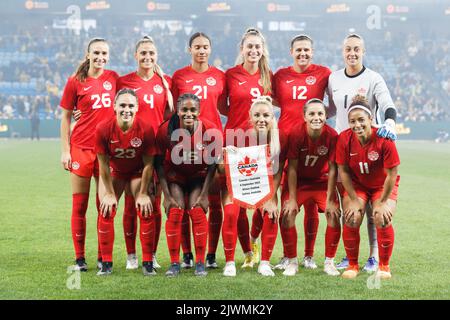 SYDNEY, AUSTRALIA - 6 SETTEMBRE: Il Canada posa per una foto di squadra durante l'International friendly Match tra Australia e Canada allo stadio Allianz il 6 settembre 2022 a Sydney, Australia. Credit: IMMAGINI IOIO/Alamy Live News Foto Stock