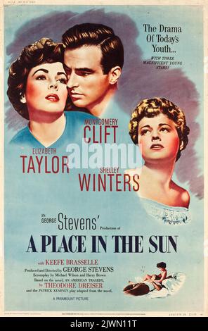 Un posto nel Sole (Paramount, 1951). Il vecchio film poster feat Elisabeth Taylor e Montgomery Clift. Foto Stock