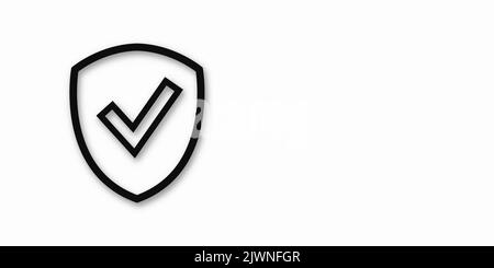 Icona nera di uno scudo e un segno di spunta. Posiziona per testo. Spazio di copia. Concetto di protezione delle informazioni e di sicurezza. Illustrazione vettoriale. Illustrazione Vettoriale