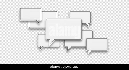 Icone fumetti pila. Illustrazione vettoriale di fumetti bianchi con tratto su sfondo trasparente. Comunicazione tra le persone. Comunicazione Illustrazione Vettoriale