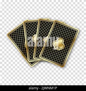 Fan quattro belle carte da gioco. Le schede sul retro sono di colore nero. Illustrazione vettoriale su sfondo trasparente. Illustrazione Vettoriale