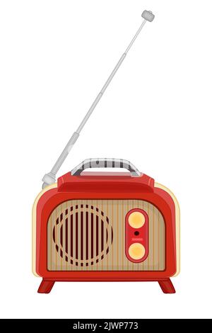 Vecchia radio con antenna.ricevitore radio portatile vintage.World Amateur radio Day.tecnologia per la trasmissione delle informazioni.registratore FM.retro gadget.Vector Illustrazione Vettoriale