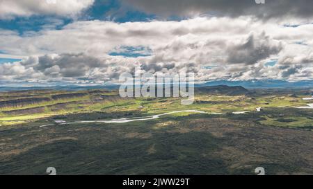 Islandese splendida vista sulla natura al vulcano Grábrók o al cratere Grábrók, Bifrost, Islanda Foto Stock