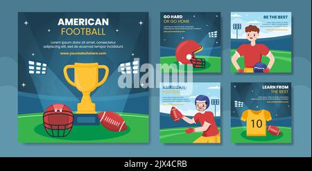 American Football Sports Player Social Media Post Template Cartoon Flat disegnato a mano Illustrazione Illustrazione Vettoriale