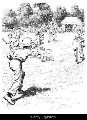 1891 illustrazione vittoriana vintage di ragazzi che giocano a cricket. Dal libro dei bambini lettura domenicale per i giovani. Senza bordo. Foto Stock