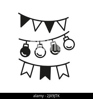 Logo Vector festive. Icona garland festivo in bianco e nero Illustrazione Vettoriale