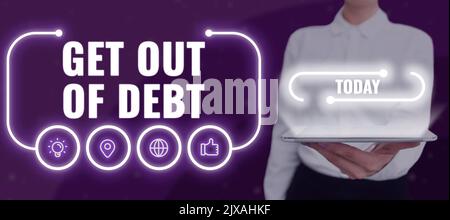 Didascalia testo presentare uscire di DebtNo prospettiva di essere pagato più e libero da debito. Vetrina di affari Nessuna prospettiva di essere pagato più e. Foto Stock