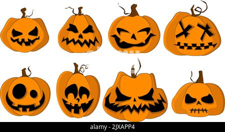 Confezione da dimostrazione zucche di Halloween in vettore colore Illustrazione Vettoriale