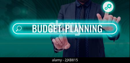 Didascalia di testo che presenta il piano di Budget la descrizione scritta delle spese correnti e future. Approccio aziendale la descrizione scritta su Foto Stock