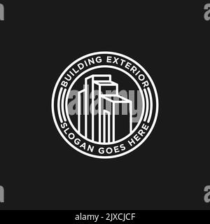 logo esterno di un edificio moderno con uno stile di contorno monogramma, ideale per il settore immobiliare, logo aziendale di un edificio Illustrazione Vettoriale
