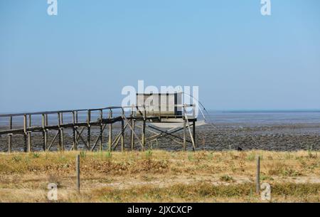 Capanne di pescatori sulla costa in Bretagna Bretagna Bretagna Bretagna Foto Stock