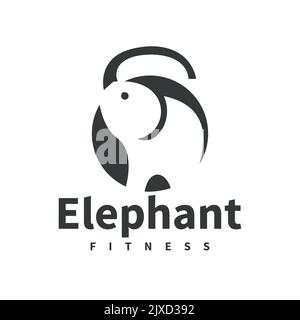 Elephant bollitore campana logo illustrazione elefante tronco fitness vettore combinazione, simbolo, modello, icona, Illustrazione Vettoriale