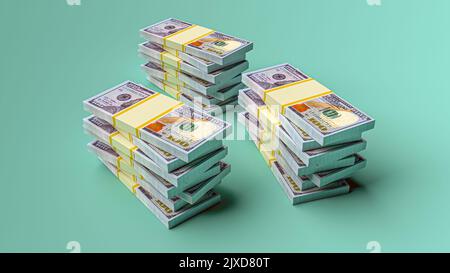 Grandi pile di soldi da dollari. Finanza del dollaro concettuale. 3d rendering Foto Stock