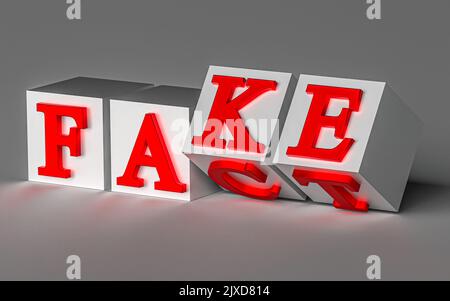 I cubi con le lettere capovolgono e le parole cambiano da FATTO a FALSO. rendering 3d Foto Stock