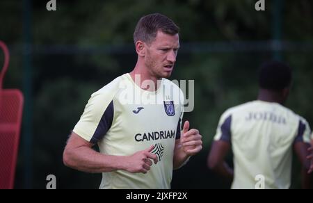 Jan Vertonghen di Anderlecht ha illustrato durante una sessione di allenamento della squadra di calcio belga RSC Anderlecht, mercoledì 07 settembre 2022 a Bruxelles, in preparazione del gioco di domani contro il danese Silkeborg il giorno di apertura della fase di gruppo della UEFA Conference League. BELGA PHOTO VIRGINIE LEFOUR Foto Stock