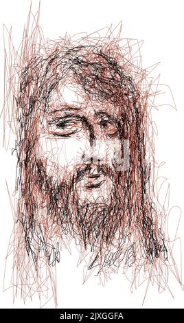 Volto immaginario di Gesù Cristo, religione cristiana cattolica e ortodossa, disegno vettoriale. Illustrazione Vettoriale