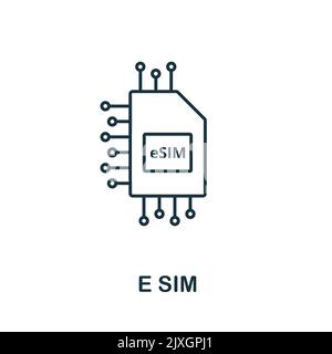 E icona SIM. Elemento semplice della collezione tecnologica. Icona SIM riga e per modelli, infografiche e banner Illustrazione Vettoriale