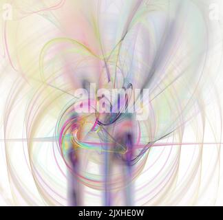 Fili frattali rossi e blu disposti in cerchi intorno al centro. Sfondo bianco Foto Stock