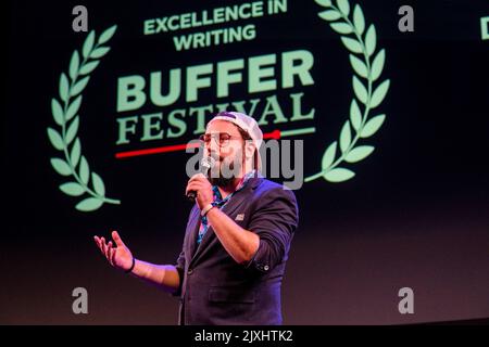 Toronto, Canada. 28th ago, 2022. Fred Bastien partecipa allo screening di gala dei Buffer Awards. Buffer Festival è il più grande festival internazionale del cinema digitale. Curando e celebrando le anteprime video dei più acclamati creatori digitali di oggi. Credit: SOPA Images Limited/Alamy Live News Foto Stock