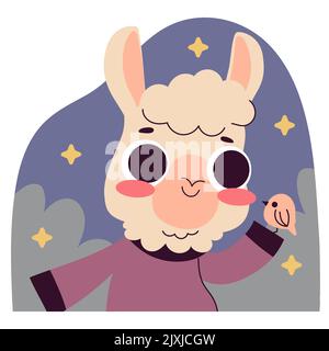 Disegno a mano cartoni animati naive llama set di adesivi Vector Illustration. Illustrazione Vettoriale