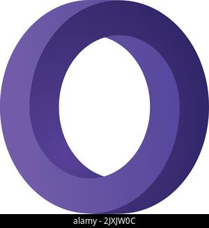 Forma del cerchio impossibile. Sfumatura viola forma circolare infinita. Illusione ottica. Cerchi interbloccanti su sfondo bianco. Lettera o o anello. Illustrazione Vettoriale