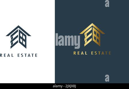 Logo della casa e concetto di lettera iniziale utilizzabile per il bene immobile, la costruzione, l'architettura Copia spazio piatto colore blu Design modello Illustrazione Vettoriale