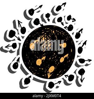 Adesivo Molecule con ombra sul tema dell'istruzione. Ritorno a scuola. Illustrazione vettoriale. Illustrazione Vettoriale