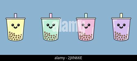bubble tè avatars kawaii o carino Illustrazione Vettoriale